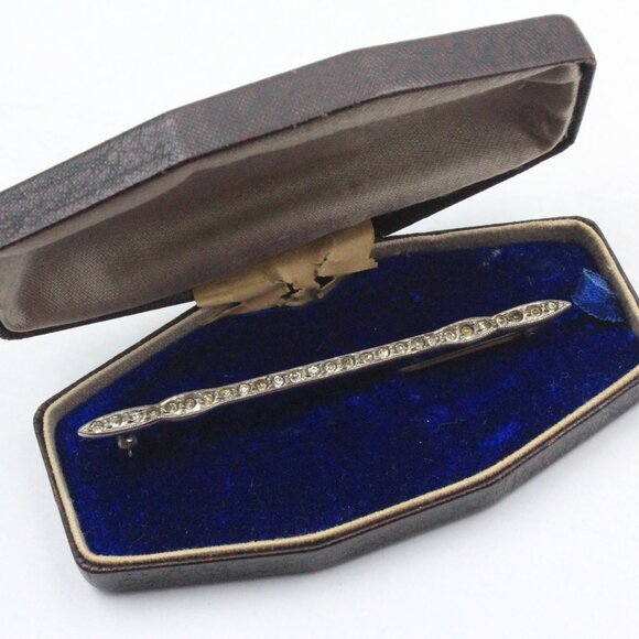 STERLING SILVER ANTIQUE ART DECO PASTE GLASS PIN - Picture 5 of 8